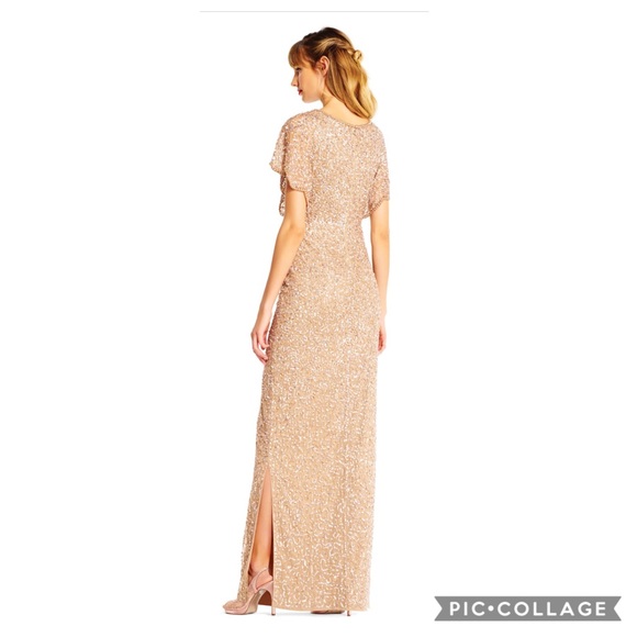 Adrianna-Papell flutter sleeves long Gown - Picture 2 of 8